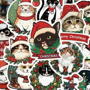 50 Christmas Kitty Cats Stickers Holiday Fun Crafts